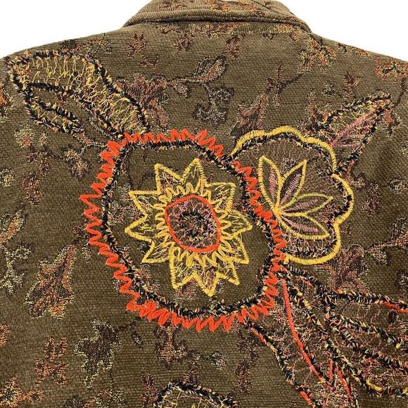 Coldwater Creek Womens Olive Orange Embroidered Mixed Media Jacket Blazer sz M - Picture 6 of 16
